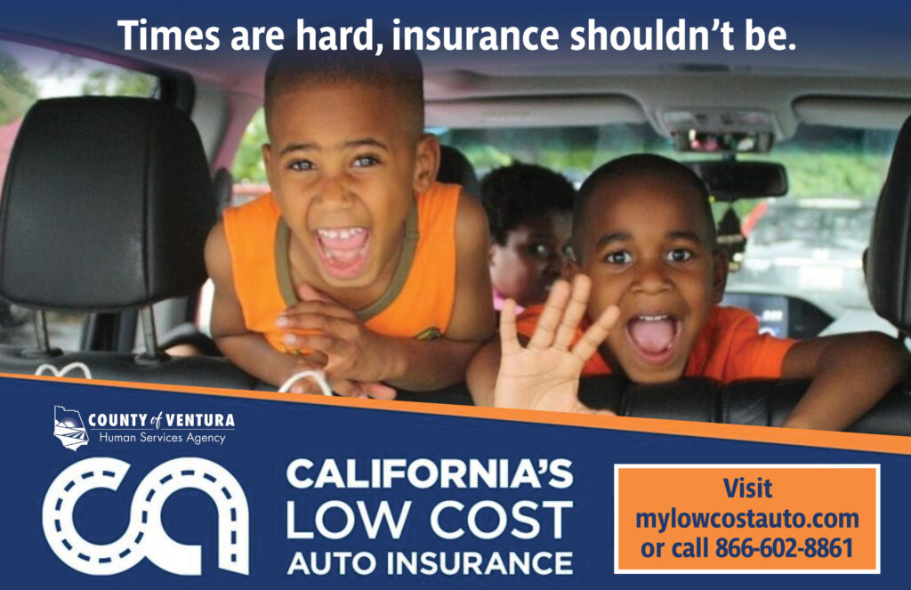 Two children in back seat shouting happily with adult turning to look at them from the front. California's Low Cost Auto Insurance. Times are hard, insurance shouldn't be. Visit mylowcostauto.com or call 866-602-8861.